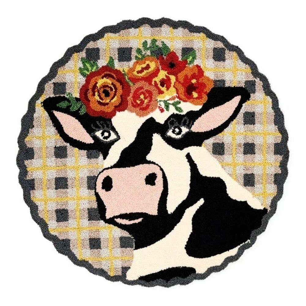 NEW MacKenzie-Childs Farmhouse Frida Cowlo 3' Round Rug Chic Farmhouse Decor